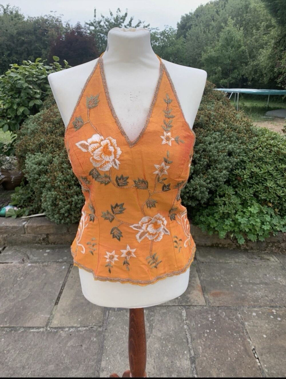 Vintage Aftershock 100% Silk Beaded Halter Corset Top